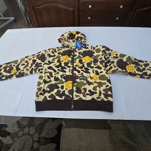 Camo Smiley Zip-Up Hoodie Jacket - Multicolor